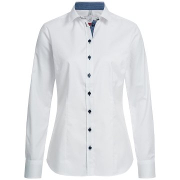 Greiff Corporate Wear Modern with 37.5® Damen Business-Bluse Langarm Kentkragen Regular Fit Baumwollmix Weiß/Blau