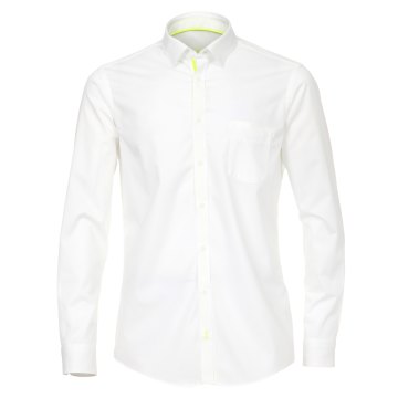 VENTI Herren Businesshemd Langarm Button-Down-Kragen Kombimanschette Slim Fit Weiß/Neongelb Bügelfrei Öko-Tex