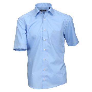 Größe 48 Casamoda Hemd Blau Uni Kurzarm Modern Fit Leicht Tailliert Kentkragen 100% Baumwolle Bügelfrei
