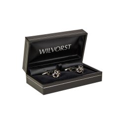 WILVORST Manschettenknöpfe klassischer Knoten mit schwarzer Auflage Modell 0856