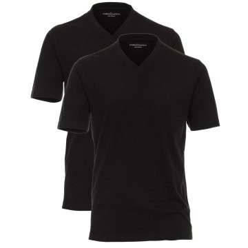 CASAMODA Herren T-Shirt Kurzarm V- Neck Regular Fit 100% Baumwolle Schwarz Öko-Tex Doppelpack