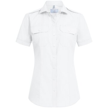 Greiff SIMPLE Damen Pilotbluse Kurzarm New-Kent Regular-Fit Weiß