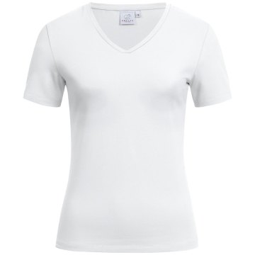 Greiff Corporate Wear SHIRTS Damen T-Shirt Kurzarm V-Ausschnitt Regular Fit Baumwollmix Stretch OEKO TEX® Weiß