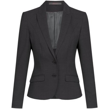 Greiff Corporate Wear Modern with 37.5® Damen Business-Blazer Spitzfacon Slim Fit Schurwollmix Stretch OEKO TEX® Schwarz PINPOINT 36