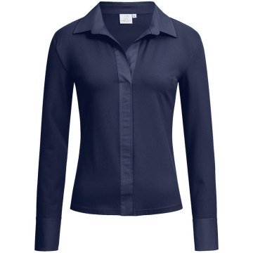 Greiff Corporate Wear Damen Shirtbluse Langarm Kragen V-Neck Regular Fit Baumwollmix Stretch OEKO TEX® Marine 3XL