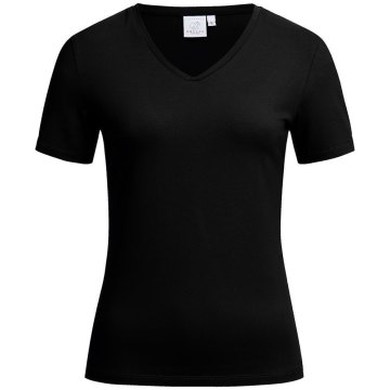 Greiff Corporate Wear SHIRTS Damen T-Shirt Kurzarm V-Ausschnitt Regular Fit Baumwollmix Stretch OEKO TEX® Schwarz XS