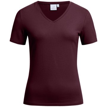 Greiff Corporate Wear SHIRTS Damen T-Shirt Kurzarm V-Ausschnitt Regular Fit Baumwollmix Stretch OEKO TEX® Burgund Rot S