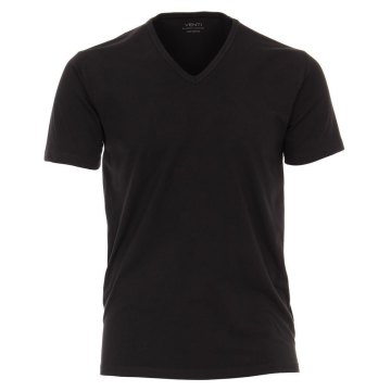 VENTI Herren T-Shirt Kurzarm V-Ausschnitt Modern-Fit Doppelpack Schwarz M