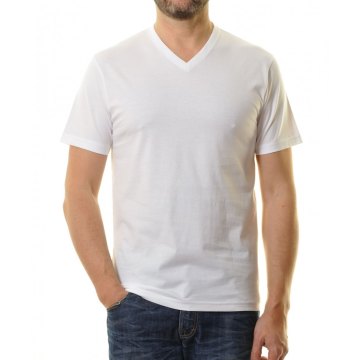 RAGMAN Herren T-Shirt Kurzarm V-Ausschnitt lang&groß Regular Fit 100% Baumwolle Weiß Doppelpack Modell 40057T