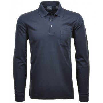 RAGMAN Herren Poloshirt Langarm Polokragen Baumwollmix Marine