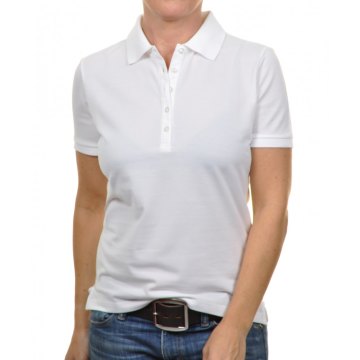 RAGWOMAN Damen Poloshirt Kurzarm Regular Fit Piqué Baumwoll-Mix Weiß
