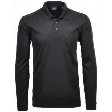 RAGMAN Herren Poloshirt Langarm Polokragen Regular Baumwollmix Schwarz M