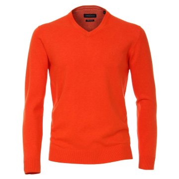 CASAMODA Sport Herren Pullover V-Neck Langarm Regular Fit Orange 100% Baumwolle Öko-Tex
