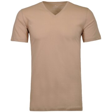 RAGMAN Herren T-Shirt Doppelpack Kurzarm V-Neck Jersey Beige