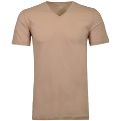 RAGMAN Herren T-Shirt Doppelpack Kurzarm V-Neck Jersey Beige