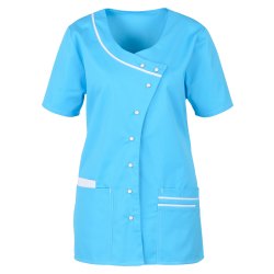 beb Damen Kasack Medizin & Pflege Kurzarm Azurblau Weiß 50 % Baumwolle 50 % Polyester