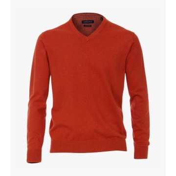 CASAMODA Sport Herren Pullover V-Neck Langarm Regular Fit Orange 100% Baumwolle Öko-Tex