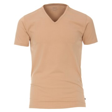 VENTI Herren T-Shirt Kurzarm V-Ausschnitt Modern-Fit Doppelpack Beige