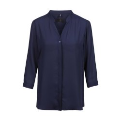 Greiff Corporate Wear SHIRTS Damen Chiffon-Bluse 3/4 Arm V-Ausschnitt Stehkragen Regular Fit Polyester OEKO-TEX® Marine