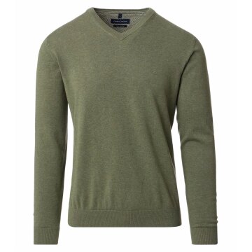 CASAMODA Herren Pullover V-Neck Regular Pima-Baumwolle Olivgrün