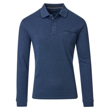 CASAMODA Herren Poloshirt Langarm Polokragen Casual Piqué Blau