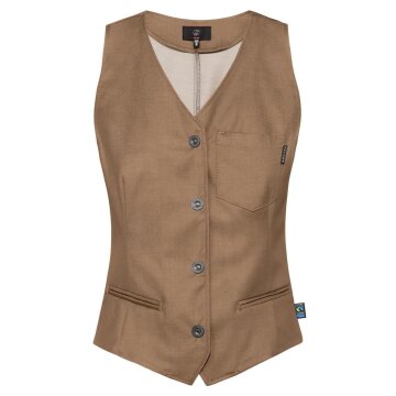 Greiff GASTRO MODA Service Damen Kellnerweste V-Ausschnitt Knopfleiste Regular Fit Baumwollmix OEKO TEX® Denimoptik Camel/Braun XL