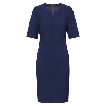 Greiff Corporate Wear PREMIUM Damen Business-Kleid Halbarm Rundhals V-Ausschnitt Regular Fit Schurwollmix OEKO TEX® Italian Blue 32