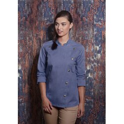 KARLOWSKY Damen Kochjacke JEANS-STYLE Druckknöpfe Blau