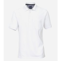 REDMOND Herren Polo-Shirt Kurzarm Polokragen Knopfleiste Casual Fit Baumwolle Piqué Pflegeleicht uni Weiß