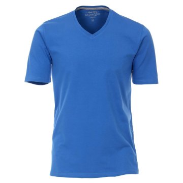 REDMOND Herren T-Shirt Kurzarm V-Ausschnitt Regular Fit 100% Baumwolle Jersey uni Blau