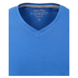 REDMOND Herren T-Shirt Kurzarm V-Ausschnitt Regular Fit 100% Baumwolle Jersey uni Blau