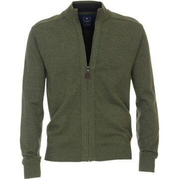 REDMOND Casual Herren Strickjacke Stehkragen Zipper Regular-Fit Olivgrün