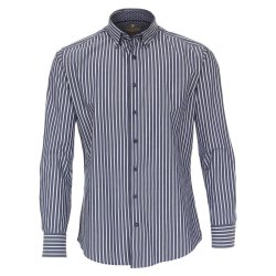 REDMOND City Herren Businesshemd Langarm Button-Down-Kragen Variomanschette Modern Fit Baumwolle Popeline Blau gestreift