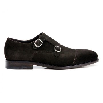 Prime Shoes klassischer Monk Doppelmonk Dunkelbraun Suede Espresso Rahmengenäht aus feinstem Kalbsveloursleder Größe 11 / 46