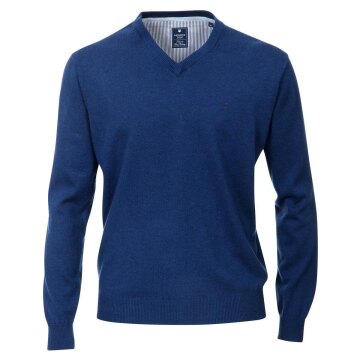 REDMOND Casual Herren Pullover Langarm V-Neck Comfort Mittelblau 3XL