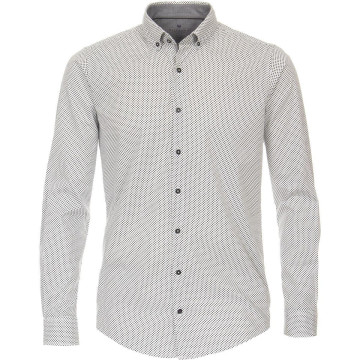 REDMOND City Herren Businesshemd Langarm Button-Down-Kragen Variomanschette Slim Fit Baumwollmix Print Weiß XS