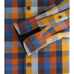 REDMOND Casual Herren Freizeithemd Langarm Button-Down-Kragen Comfort Fit Baumwolle kariert Gelb/Blau