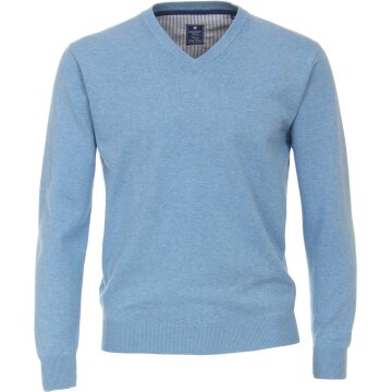REDMOND Casual Herren Pullover Langarm V-Neck Comfort Hellblau