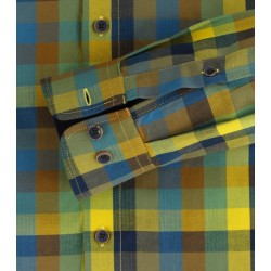 REDMOND Casual Herren Freizeithemd Langarm Button-Down-Kragen Comfort Fit Baumwolle kariert Gelb/Blau/Grün XL