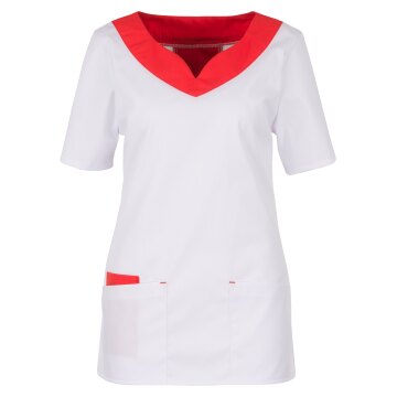 beb MEDIZIN/PFLEGE Damen KASACK Kurzarm V-Neck Stretch Weiß/Rot