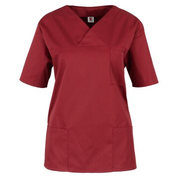 beb MEDIZIN/PFLEGE Damen KASACK Kurz V-Neck Baumwollmix Weinrot
