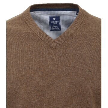 REDMOND Casual Herren Pullover Langarm V-Neck Comfort Braun