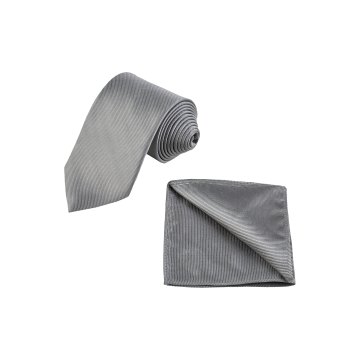 WILVORST Krawatte schmal mit Einstecktuch Grau - Business-Ausstatter