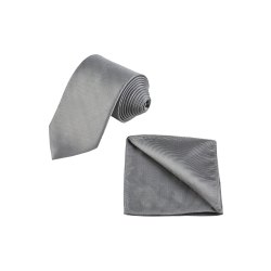 WILVORST Krawatte schmal mit Einstecktuch grau 100%...