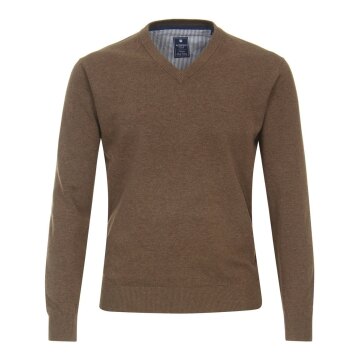 REDMOND Casual Herren Pullover Langarm V-Neck Comfort Braun L