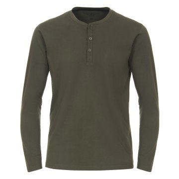 REDMOND Casual Henley Shirt Langarm Knopfleiste Regular Fit Baumwolle Jersey uni Grün