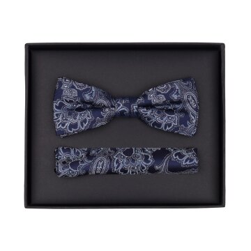 VENTI Herren Fliege Einstecktuch Set-2-tlg Seide Blau Paisley