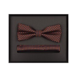 VENTI Herren Fliege Einstecktuch Set Seide Orange gemustert