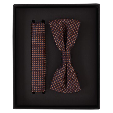 VENTI Herren Fliege Einstecktuch Set Seide Orange gemustert