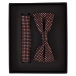 VENTI Herren Fliege Einstecktuch Set Seide Orange gemustert